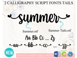 Summer Font with Tails | Cursive font Calligraphy font Script font Handwritten font Wedding font for Cricut Word | OTF