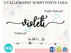 Violet Font with Tails | Cursive font Calligraphy font Script font Handwritten font Wedding font for Cricut Word | OTF