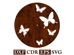 Wall Clock Butterflies Vector file for CNC Laser, Router, Plasma, Cricut | CNC | Laser Cutting File Dxf Cdr Eps Svg