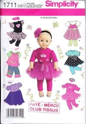 Simplicity 1711 - 18 inch (45,5 cm) doll clothes sewing patterns - Vintage pattern PDF Instant download