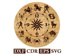 Wall Clock Zodiac signs Vector file for CNC Laser, Router, Plasma, Cricut | CNC | Laser File Dxf Cdr Eps Svg Vector