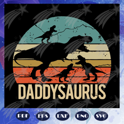 Vintage retro 3 kids daddysaurus svg, sunset svg, fathers day svg, daddy saurus svg, fathers day gift, gift for papa, fa