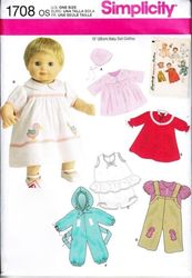 Simplicity 1708 - 15 inch (38 cm) Baby doll clothes sewing patterns - Vintage pattern PDF Instant download