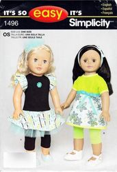 Simplicity 1496 - 18 inch (45.5 cm) doll clothes sewing patterns - Vintage pattern PDF Instant download