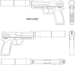 USP-S COLT GUN line art VECTOR FILE Black white vector outline or line art file