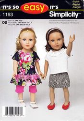 Simplicity 1193 - 18 inch (45.5 cm) doll clothes sewing patterns - Vintage pattern PDF Instant download