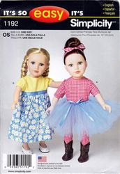 Simplicity 1192 - 18 inch (45.5 cm) doll clothes sewing patterns - Vintage pattern PDF Instant download