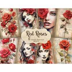 Red Roses Junk Journal Pages | Woman Printable Card