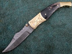 Hand Forged Folding Knife , Hand Made Damascus Steel Folding Blade Pocket Knife , Damascus Folding Knife