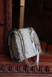 Genuine python skin classy crossbody bag / elegant classy snake print bag / designer gray purse / handbag with chain / c