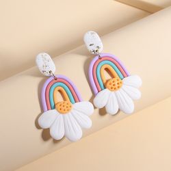 Handmade Polymer Clay Rainbow Daisy Flower Earrings Jewelry for Womens Girls Kids