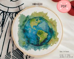 Cross Stitch Pattern, Watercolor Earth,Planet,Pdf Format,Instant Download,X Stitch Chart,Watercolor,Galaxy,Solar System