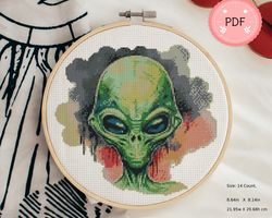 Alien Cross Stitch Pattern,Pdf Format,Watercolor,Instant Download,X Stitch Chart,Watercolor,Galaxy,Solar System