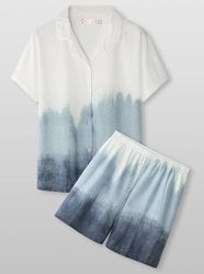 Women Ombre Revere Collar Short Sleeve Home Pajama Sets