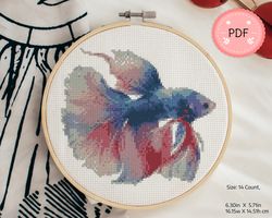 Fish Cross Stitch Pattern , Watercolor Betta Fish,Instant Download,Printable Cross Stitch Chart