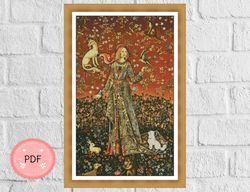 Cross Stitch Pattern,Lady With Bird,Tapestry,Pdf Instant Download , X Stitch Chart , Famous Paintings