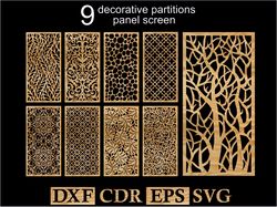 9 natural ornaments for decorative partitions panel screen DXF, CDR, EPS, SVG Vector files | CNC | Laser Cutting File