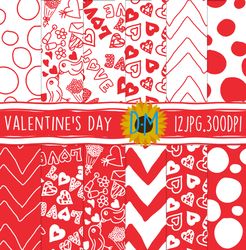 Valentine's Day seamless pattern, Love pattern hand drawn set for scrapbooking and crafting, Heart Background