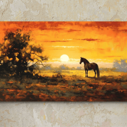 Sunset Serenity: A Lone Horse Grazing in the Golden Embrace of the Dying Light