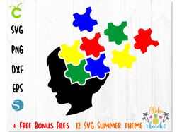 Autism head silhouette puzzle SVG, Autism awareness svg, Autism puzzle vector file, Autism png, Autism dxf, Autism svg