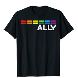 Proud Ally Bars Equality LGBTQ Rainbow Flag Gay Pride Ally T-Shirt