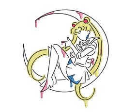 Embroidery Line Art Design - Sailor Moon Embroidery Pattern - Anime Machine Embroidery Design