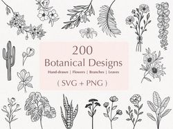 200 Botanical Svg Bundle | Floral svg |Flower Svg |Botanical clipart |Flower Clipart |floral leaves and branches svg|Com