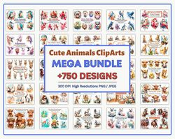 Mega Bundle Cute Animals Cliparts and Prints - Over 750 High-Resolution PNG and JPG Files for Nursery Wall Art, Baby Sho