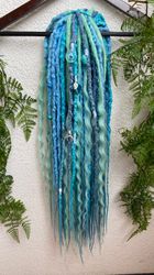 Bohemian set of textured DE dreadlocks and DE braids with curls blue aquamarine colors Ready to ship 21-22 inches