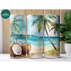 Personalized Beach Tumbler With Straw, Summer Vacation Tumbler For Her, Personalized Beach Theme Tumbler Cup