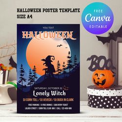Halloween Poster Template, Halloween Party Flyer Template Canva Editable Instant Downlod