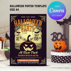 Halloween Poster Template, Halloween Party Flyer Template Canva Editable Instant Downlod