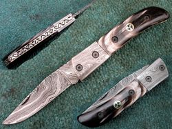 Superior Folding Knife , Custom Hand Made Damascus Steel Folding Blade Knife