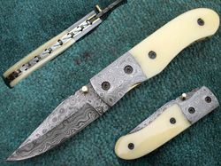 Superior Hand Made Folding Knife , Custom Made DamascusSteel Blade Pocket Knife