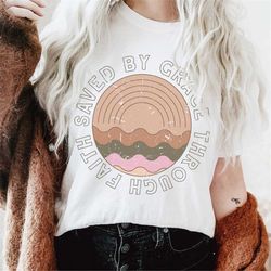 Bohemian Tshirts, Christian Boho Graphic Tees, Distressed Sunrise Sunset, Cute Printed Tee, Casual Aesthetic, Saved By G