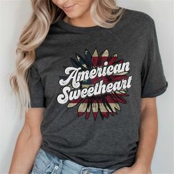 Cute American Flag Sunflower for 4th of July, American Sweetheart TShirt for Women, Cute Party Top, Independence Day Shi
