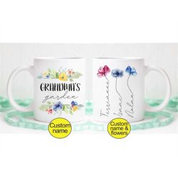 Garden mug, custom names with flowers, Grandma's garden, Mom's garden, custom flowers, mother's day, gardener mug, garde