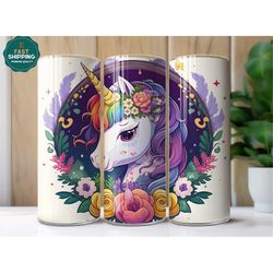 Floral Unicorn Tumbler, Unicorn Gift For Girls, Floral Unicorn Cup With Straw, Unicorn Gift For Women, Unicorn Tumbler,