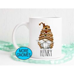 Gingerbread gnome mug, Christmas gnomes,  Pick your Own Gnome, Name coffee mug, Custom Gnome with Personalization, hot c