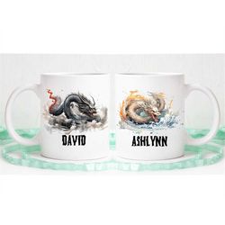 Dragon mug, personalized dragon mug, custom name mug with dragon, dragon mug, dragon gift, oriental dragon