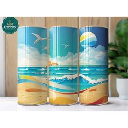 Beach Tumbler With Straw, Summer Tumbler For Her, Beach Theme Cup for Girl, Ocean Tumbler With Straw, 20oz Beach Cup for