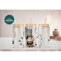 Cat Glass Cup for Women, Cat Gifts For Women, Cat Libbey Cup for Girl, Cat Clear Cup With Lid and Straw, Cat Lover Gift,
