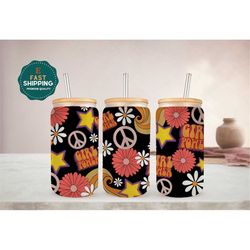 Girl Power Glass Cup for Women, Floral Girl Power Ice Coffee Cup for Her, Daisy Floral Iced Coffee Cup for Girl, Floral