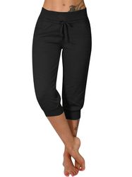 Women's Clothing,Solid & Casual Elastic Capri Pants, Casual Every Day Pants