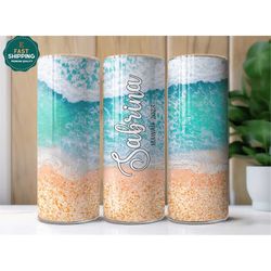 Personalized Beach Tumbler With Straw, Summer Vacation Tumbler For Her, Personalized Beach Theme Tumbler Cup, Ocean Tumb