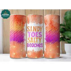 Sandy Toes Salty Beaches Tumbler, Beach Vacation Tumbler, Girls Trip Tumbler, Summer Gifts for Women, Summer Family Vaca
