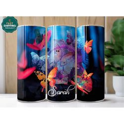 Personalized Butterfly Tumbler For Her, Butterfly Tumbler Gifts For Women, Butterfly Cup With Straw, Butterfly Lover Gif