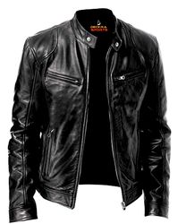 Men's Genuine Cowhide Leather Jacket Motorbike Biker Stylish Jacket Top Coat