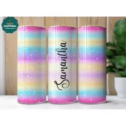 Personalized Rainbow Tumbler, Rainbow Cup Tumbler For Women, Rainbow Tumbler With Straw And Lid, Rainbow Tumbler With Na