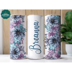 Personalized Floral Tumbler for Women, Floral Cup for Mother's Day, Floral Tumbler Gift for Her, Floral Tumbler With Str